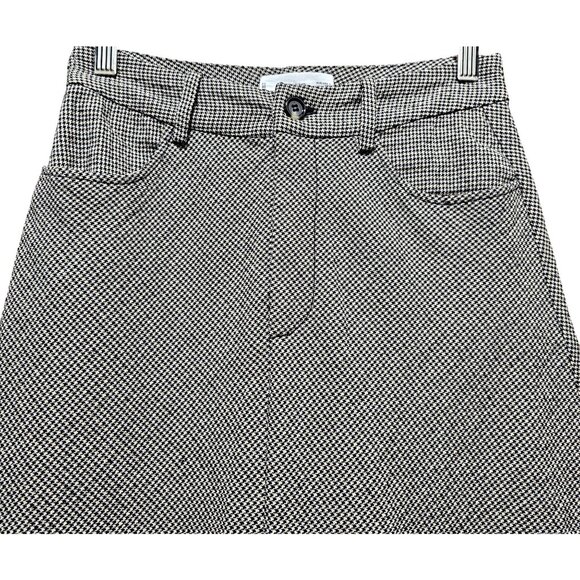 MNG Black & White Houndstooth A-Line Midi Skirt With Front & Back Pockets Button - Picture 3 of 9